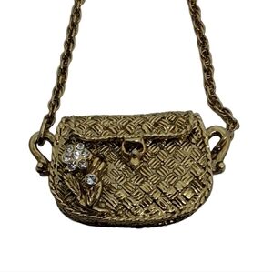 1928 Gold Woven Purse Necklace with Crystal Details